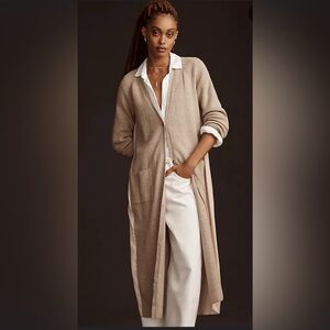 Anthropologie Long Twofer Cardigan Sweater Heathered beige XXS/XS - read below